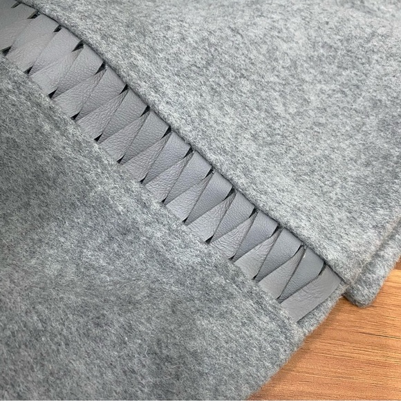 BADGLEY MISCHKA Nikki Mid Length Italian Cashmere Wool Leather Braid Coat XL - Picture 12 of 16